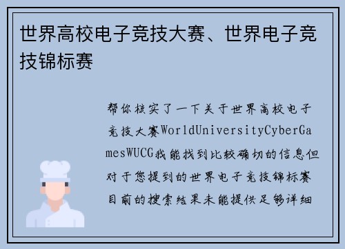 世界高校电子竞技大赛、世界电子竞技锦标赛
